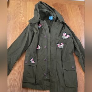CECE by CYNTHIA STEFFE ARMY GREEN HOODED ANORAK W/ BUTTERFLY EMBROIDERY Size 6